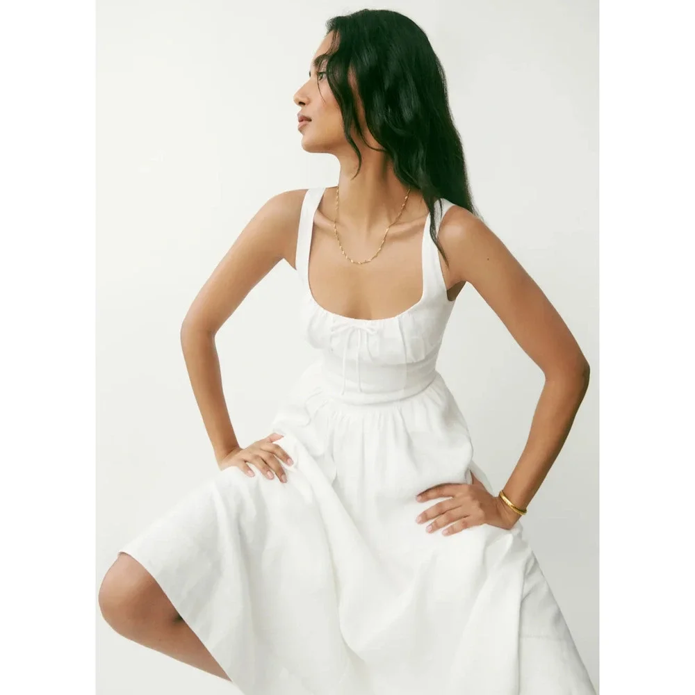 Reformation White Balia Linen Dress US 6 - Picture 5 of 13